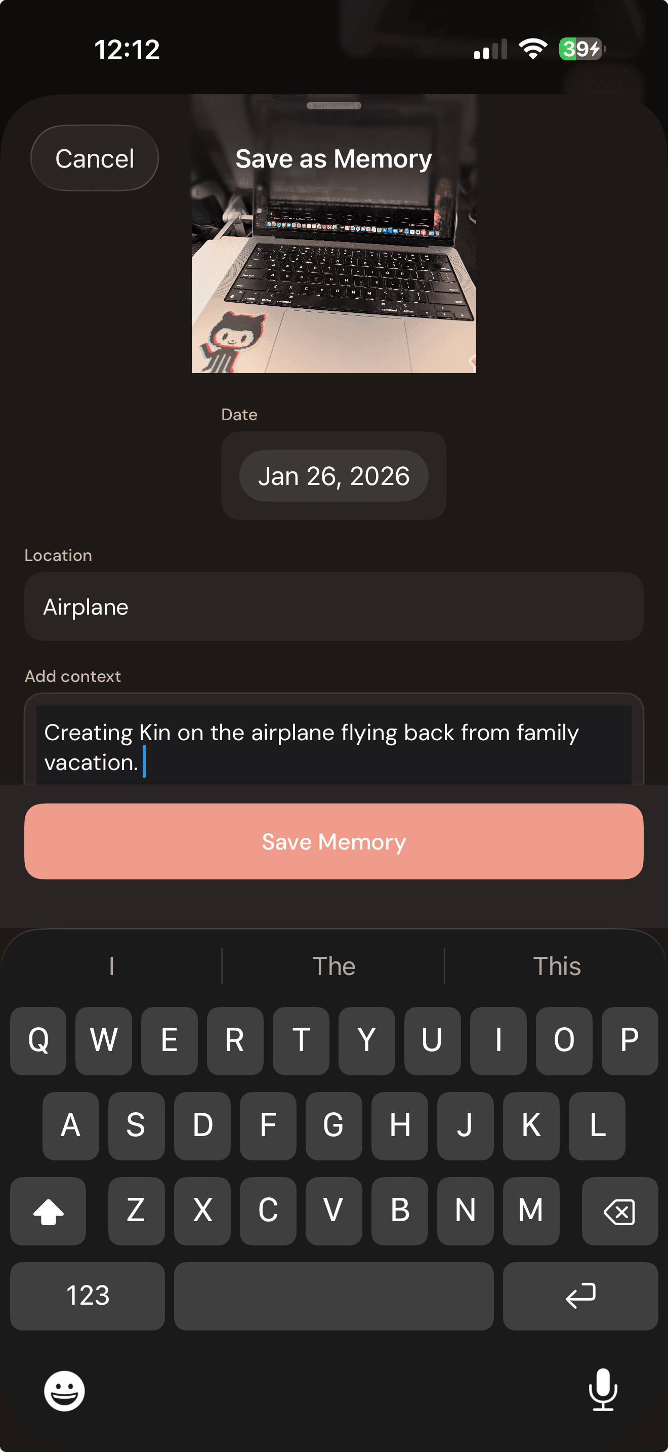 Creating a memory from a chat photo