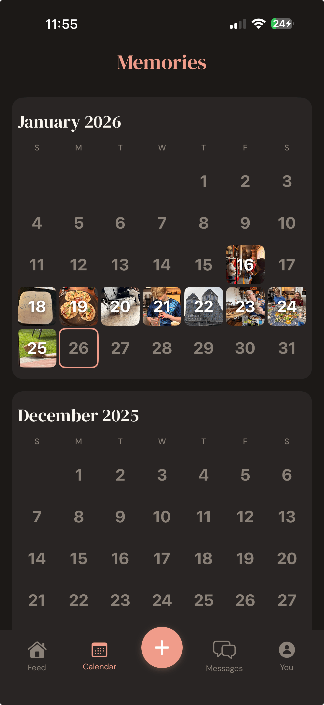 Loop memories calendar showing photos on each day